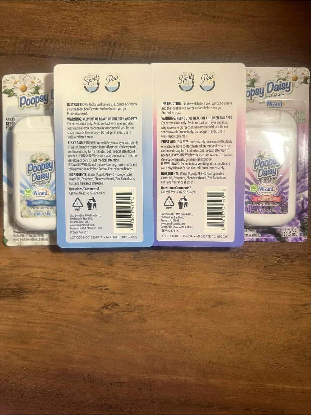 Wizard Poopsy Daisy Pre-Toilet Spray, 2 Lavender Rain & 2 Blossom Mist Travel Sz